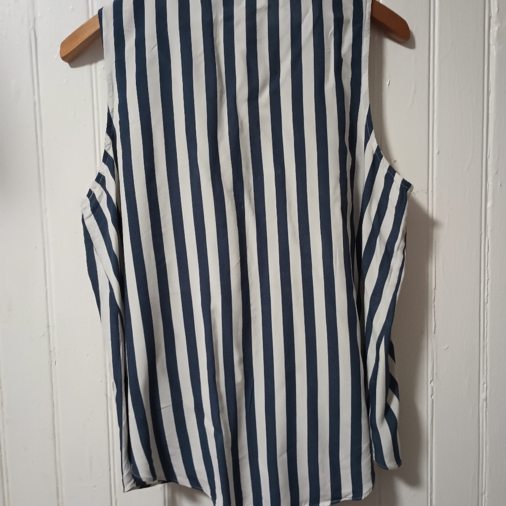 Ana Blue and White Striped Women's Top Small - Picture 2 of 9